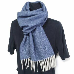 LINEA EMMETI NWT Italian Fine Merino Wool Knit Scarf Wrap Blue Chevron Unisex
